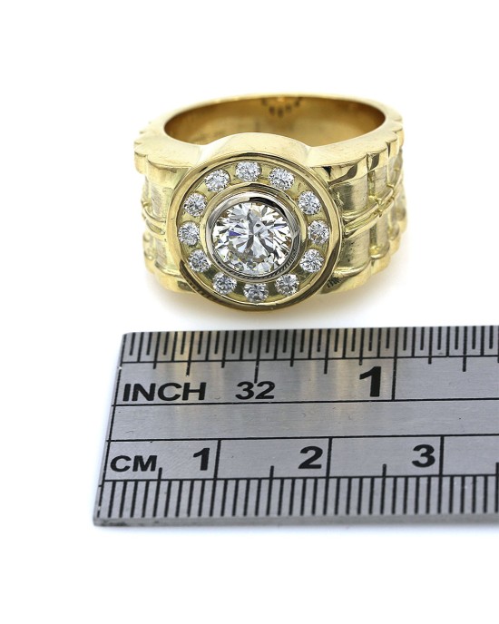 Round Brilliant Cut Diamond Rolex Style Gents Ring in 18KY